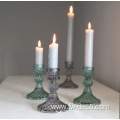 colored embossed glass candlestick holder set